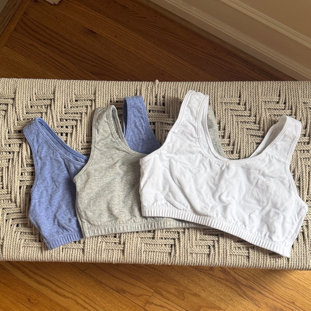 Fruit of the Loom 3 Pack Sports Bras Size 36 Cotton Wireless White Gray Blue